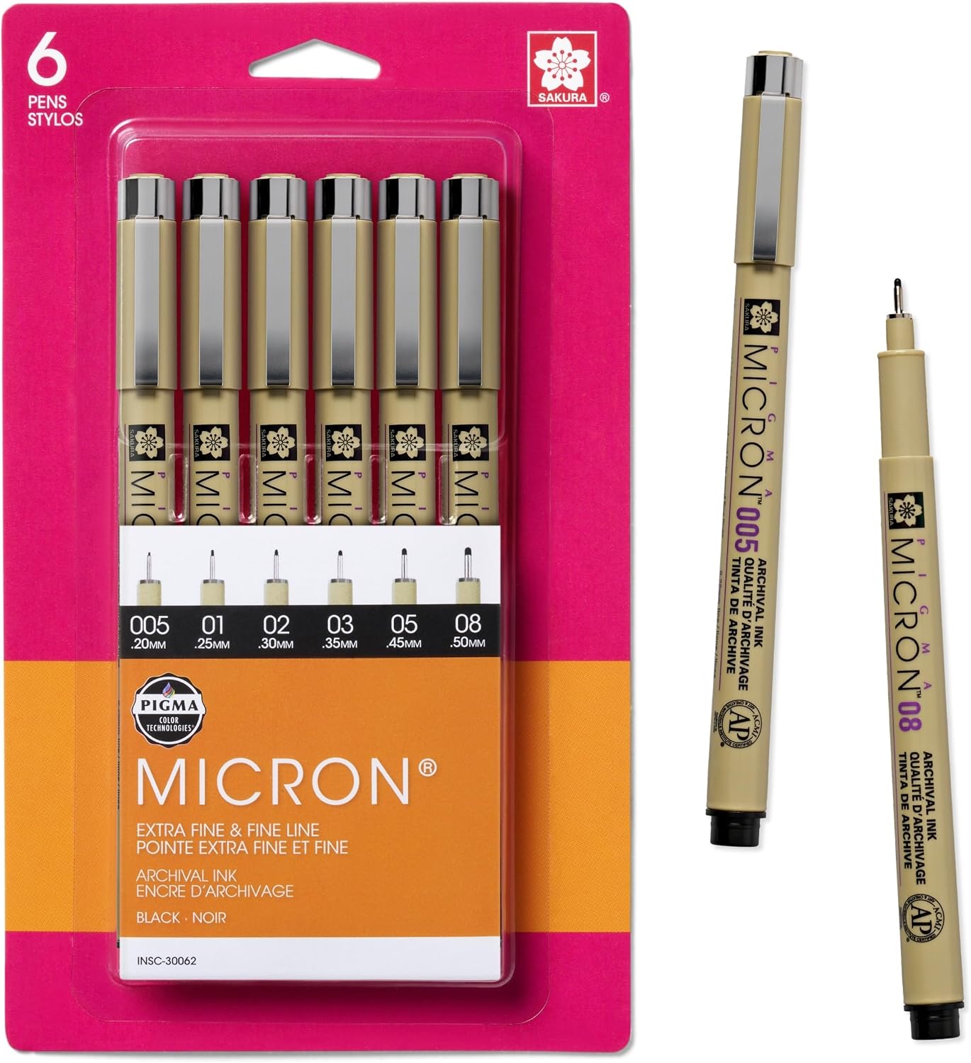 SAKURA Pigma Micron Fineliner Pens - Archival Black Ink Pens - Pens for Writing. Drawing. or Journaling - Assorted Point Sizes - 6 Pack