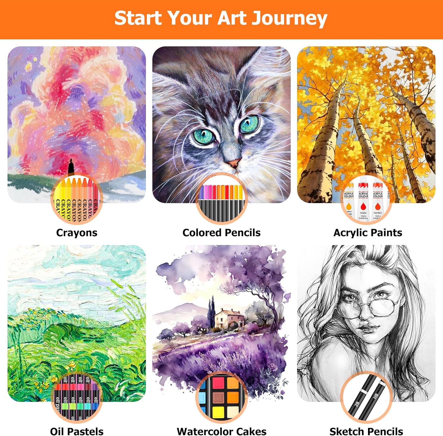 Soucolor Art Supplies.192 Pack Deluxe Art Set Drawing Painting Supplies Kit | Acrylic Pad. Watercolor Pad. Sketch Book. Canvases. Acrylic Paint. Crayons. Pencils. Gifts for Artist Adults Teen Kids - Image 6